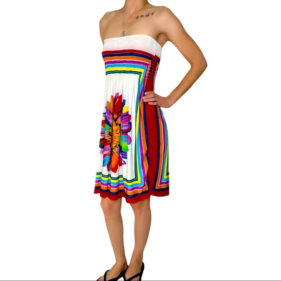Just Love Bright Colorful Sunflower Strapless Sundress - Picture 4 of 8